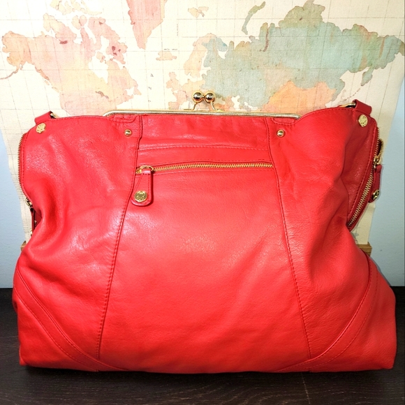 Emma Fox Large Red Leather Tote W/ Floral design interior - Picture 2 of 6